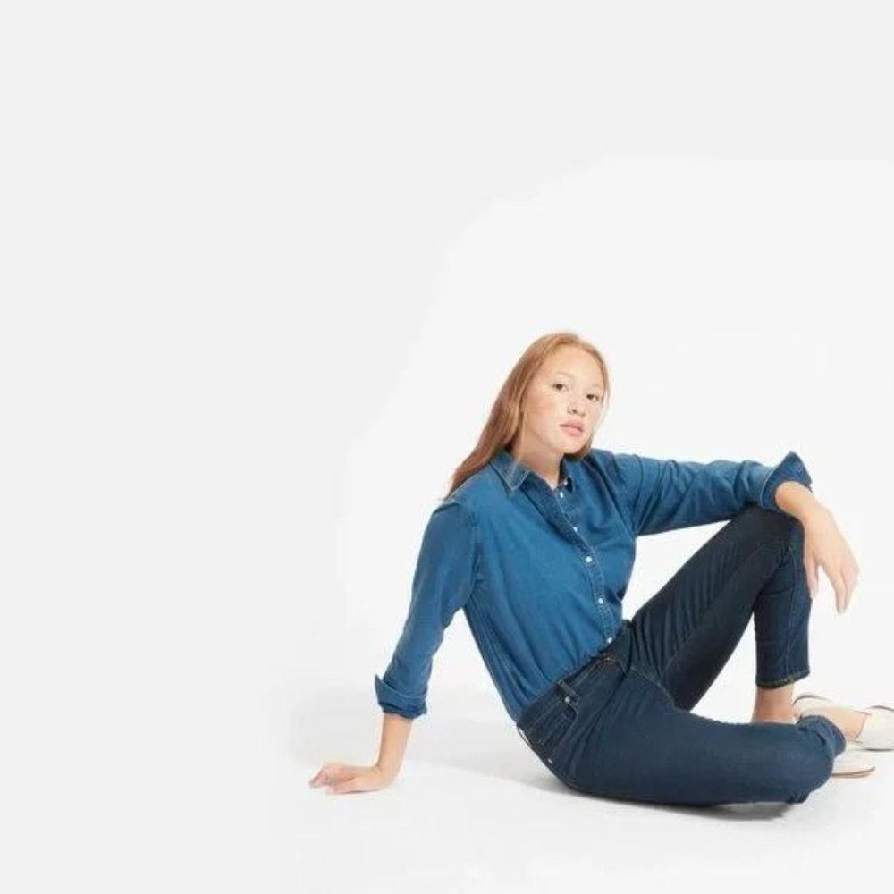 NEW Everlane The Authentic Stretch Mid Rise Skinny Jean Dark Blue Wash 27 - Picture 2 of 9